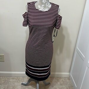 Tommy Hilfiger Women's Striped Cold-Shoulder Sheath Dress - Burgundy Multi